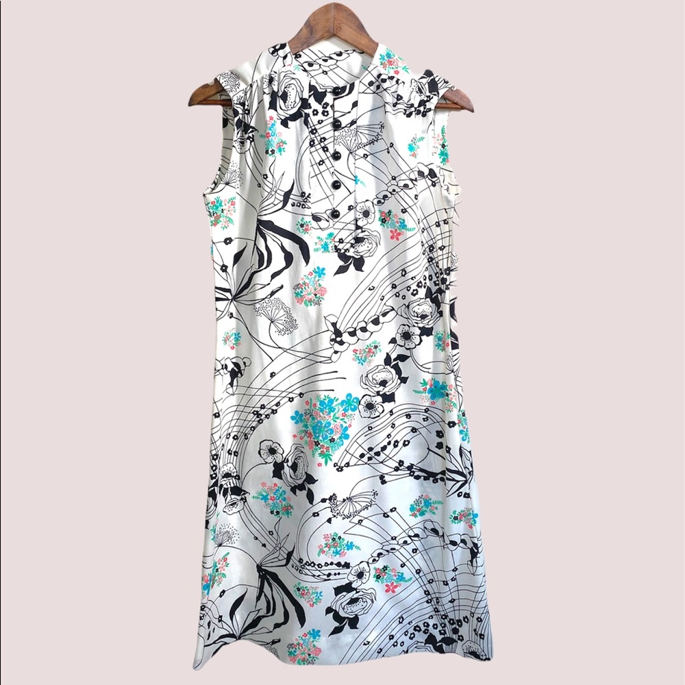 Joan Curtis Vintage Mod 60s 70s Floral Dress Black & White